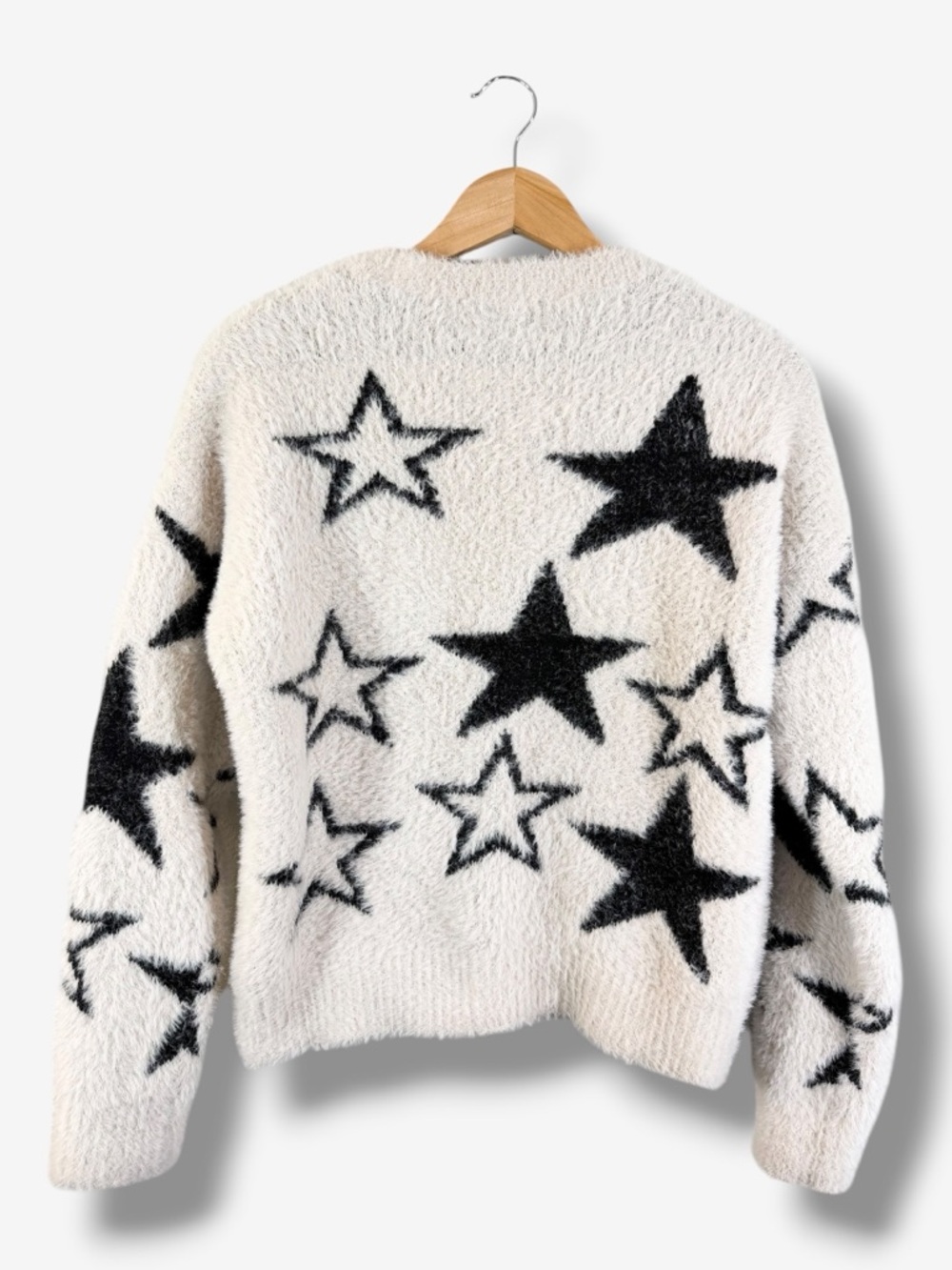Anthropologie Pilcro Star Patterned Eyelash Sweater Size S Ivory Black Crewneck - Picture 10 of 10